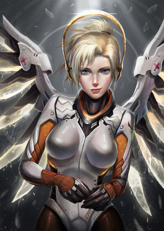 Female Angelic Warrior — White, Dramatic, Digital Art, Wings, Armor