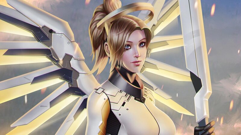 Female Angelic Warrior — White, Dramatic, Digital Art, Wings, Halo