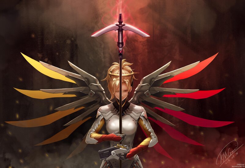Female Angelic Warrior — White, Dramatic, Digital Art, Wings