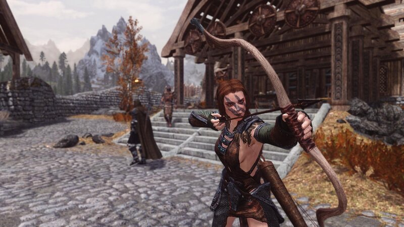 Female Archer Aiming Bow — Brown, Dramatic