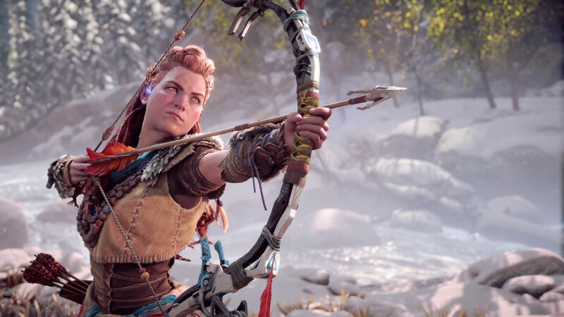 Female Archer Aiming Bow — Brown, Focused