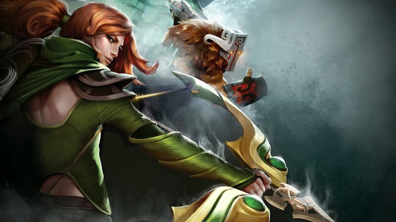 Female Archer Aiming Bow — Green, Dramatic