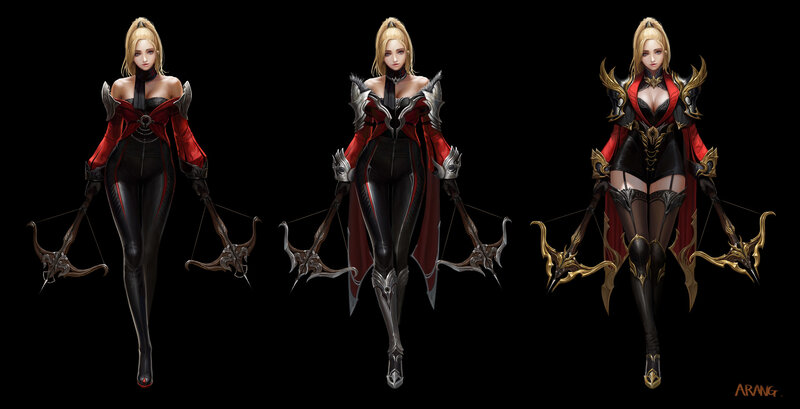 Female Archer Character — Black, Dramatic, Digital Art