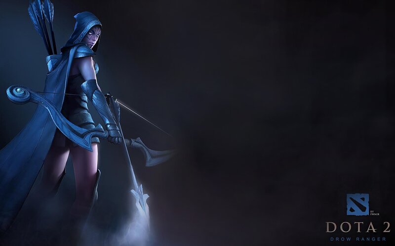 Female Archer Character — Blue, Dramatic, Night, Digital Art, Bow