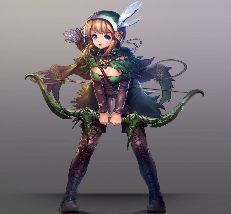 Female Archer Character — Green, Confident