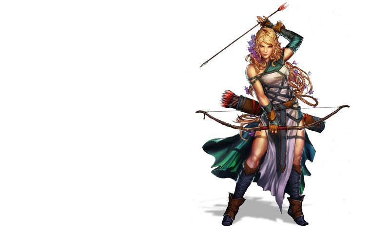 Female Archer Character — Green, Dramatic, Digital Art, Bow