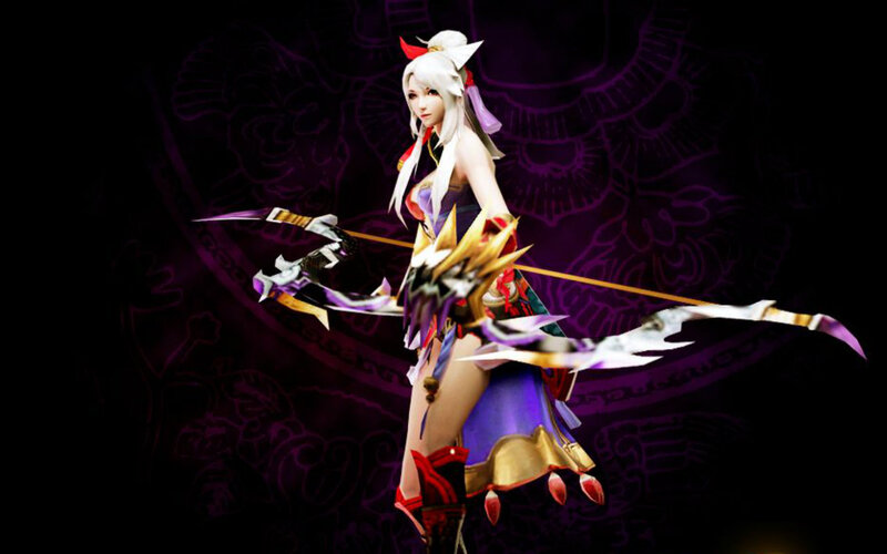 Female Archer Character — Purple, Dramatic, Digital Art, Bow