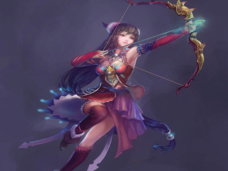 Female Archer Character — Purple, Dramatic, Digital Art