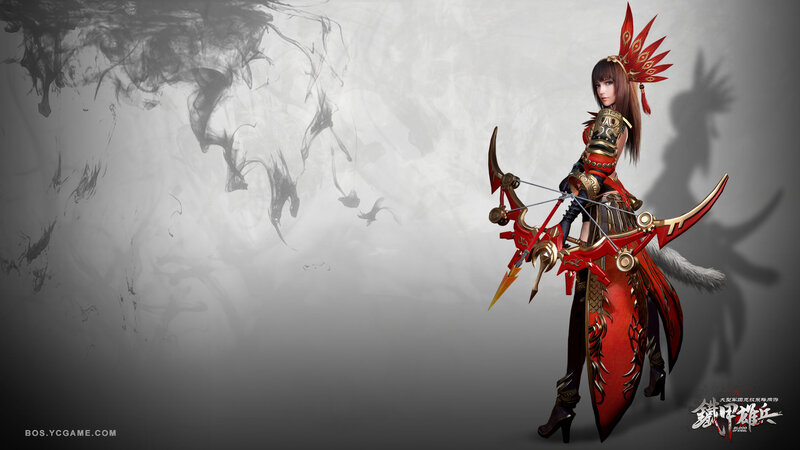 Female Archer Character — Red, Dramatic, Digital Art