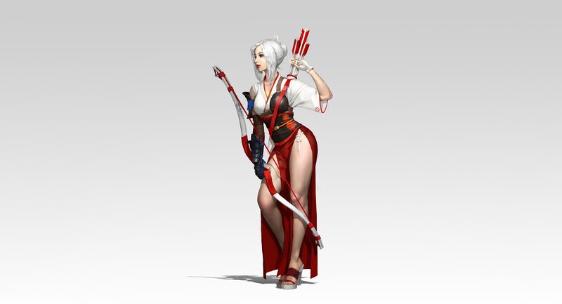 Female Archer Character — Red, Neutral