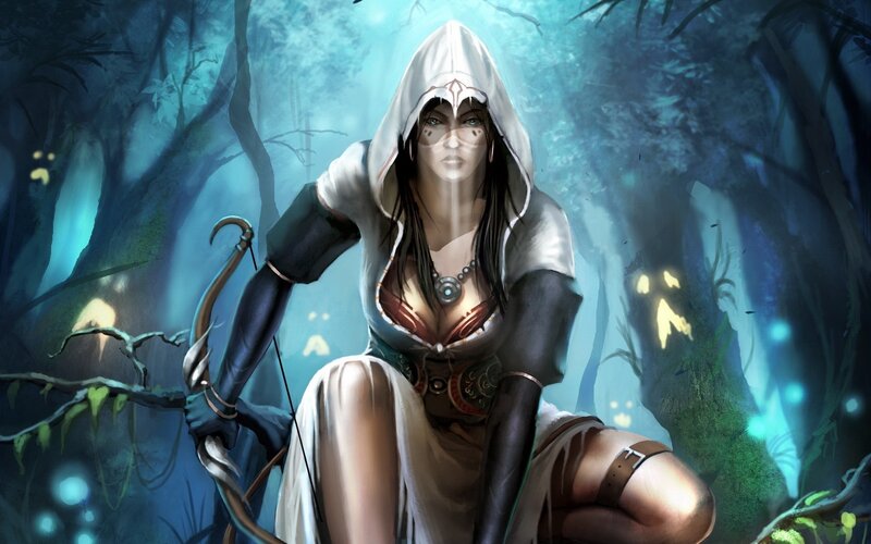 female archer in a mystical forest