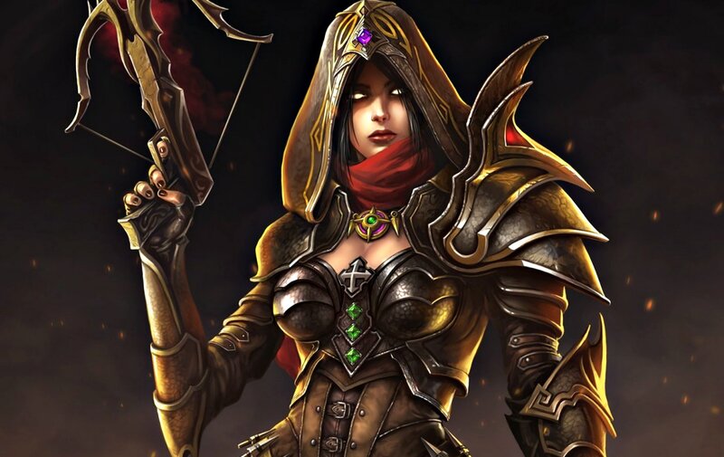 Female Archer in Armor — Black, Dramatic