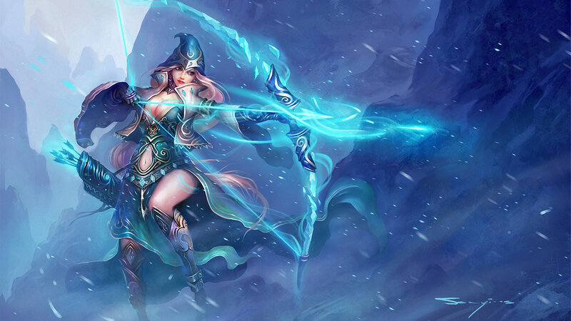 Female Archer in Armor — Blue, Dramatic, Winter