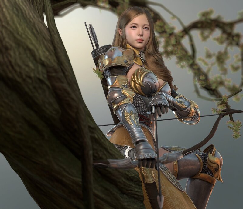Female Archer in Armor — Brown, Calm
