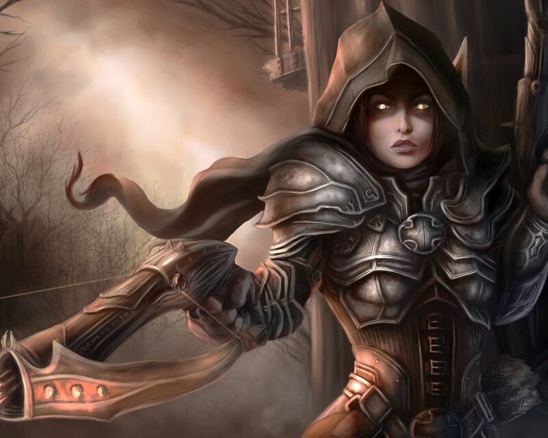 Female Archer in Armor — Brown, Dramatic, Night, Digital Art