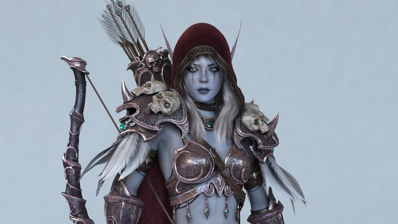 Female Archer in Armor — Gray, Dramatic, 3d Render