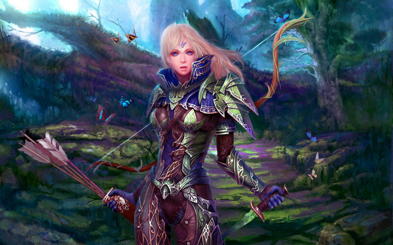 Female Archer in Armor — Green, Dramatic, Night