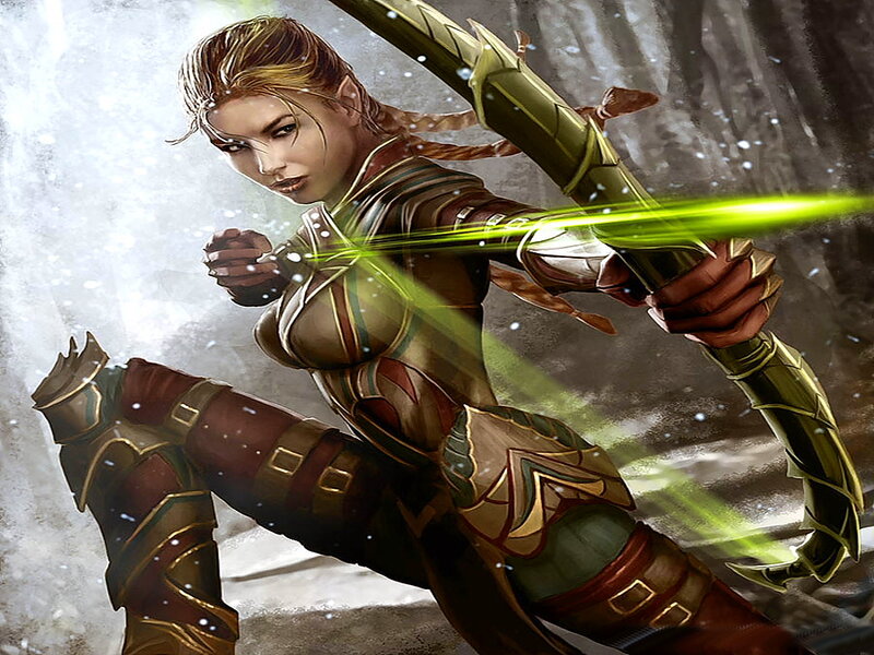 Female Archer in Armor — Green, Dramatic, Winter
