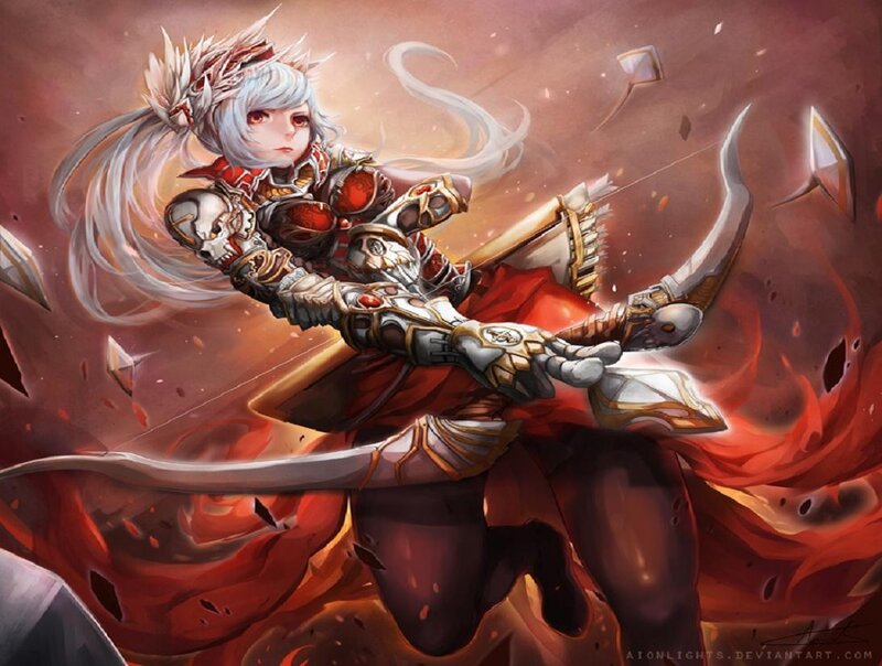 Female Archer in Armor — Red, Dramatic