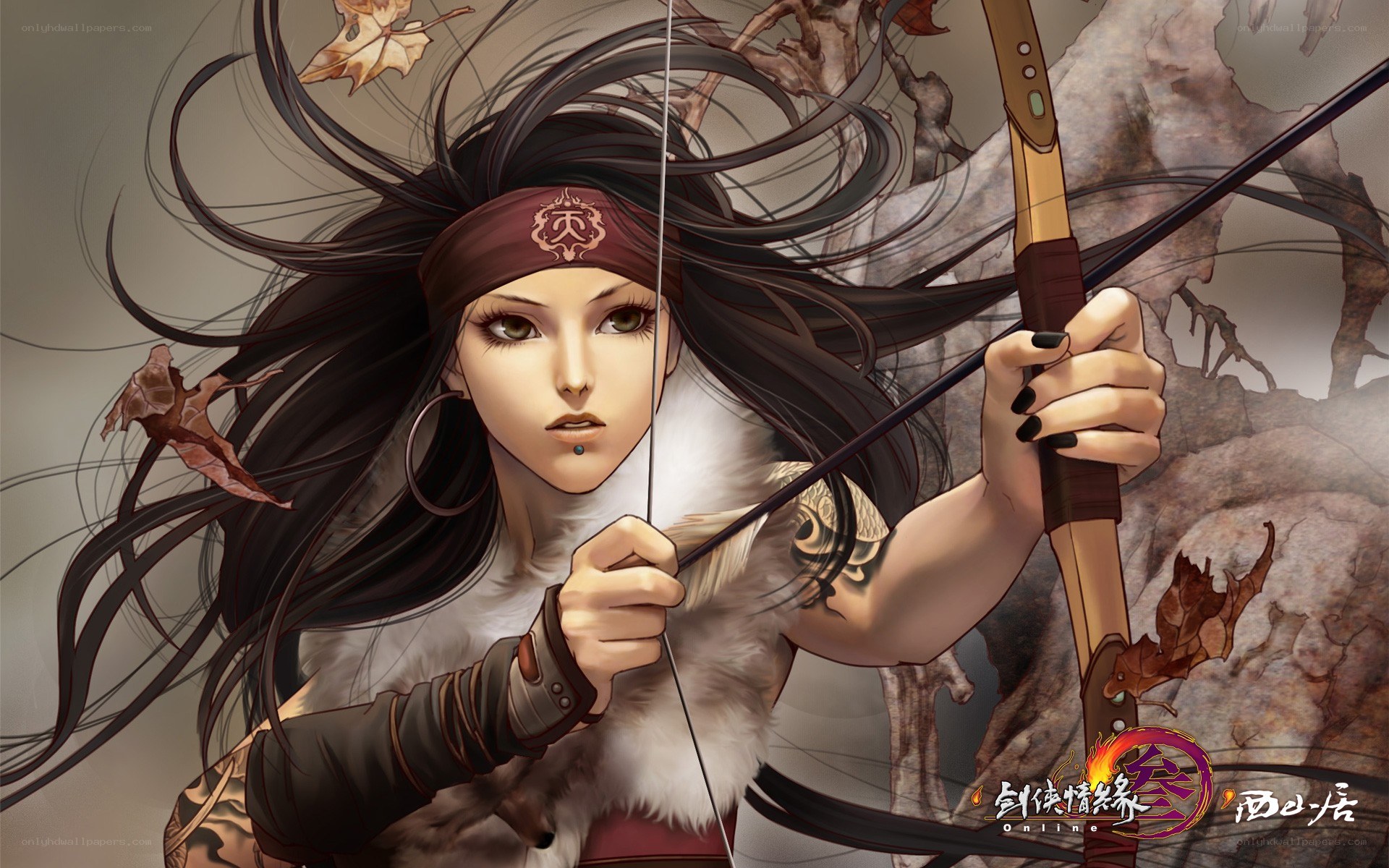 female archer in autumn
