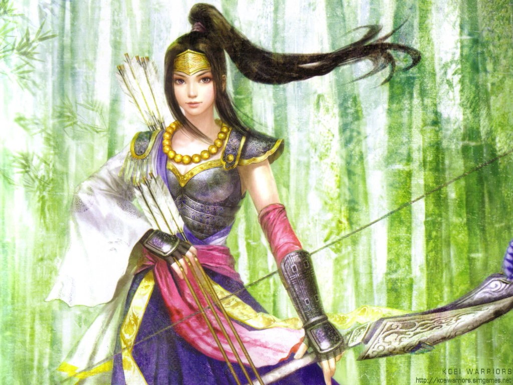 female archer in bamboo forest