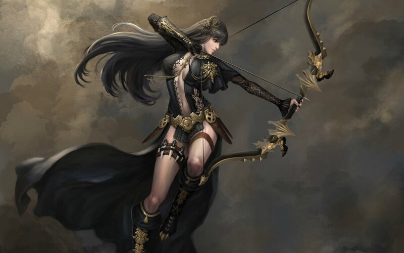Female Archer in Black Armor
