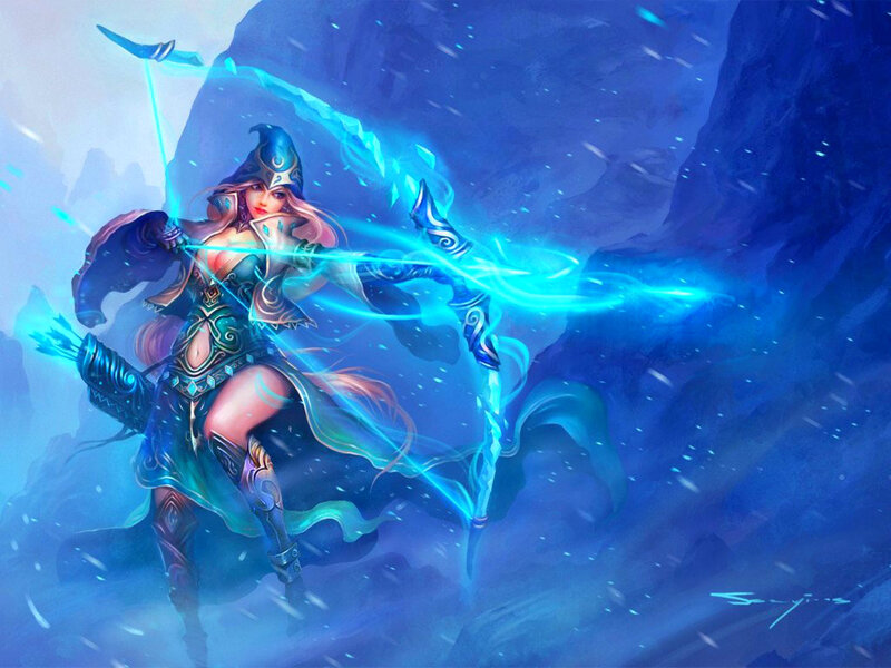 Female Archer in Blue Armor — Dramatic, Winter
