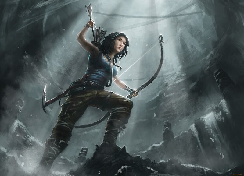 Female Archer in Cave — Gray