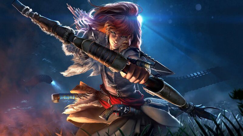 Female Archer in Combat — Blue