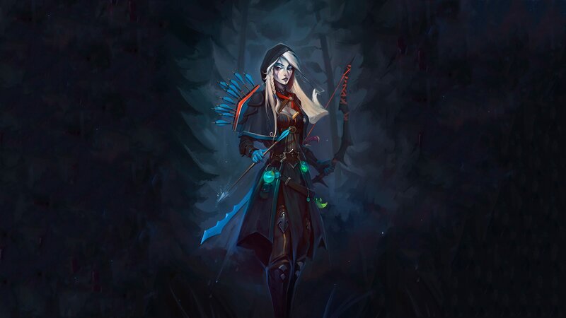 Female Archer in Dark Forest — Black