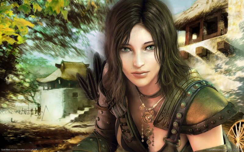 female archer in fantasy village