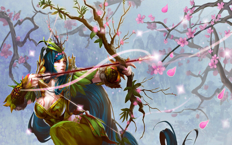 Female Archer in Floral Attire