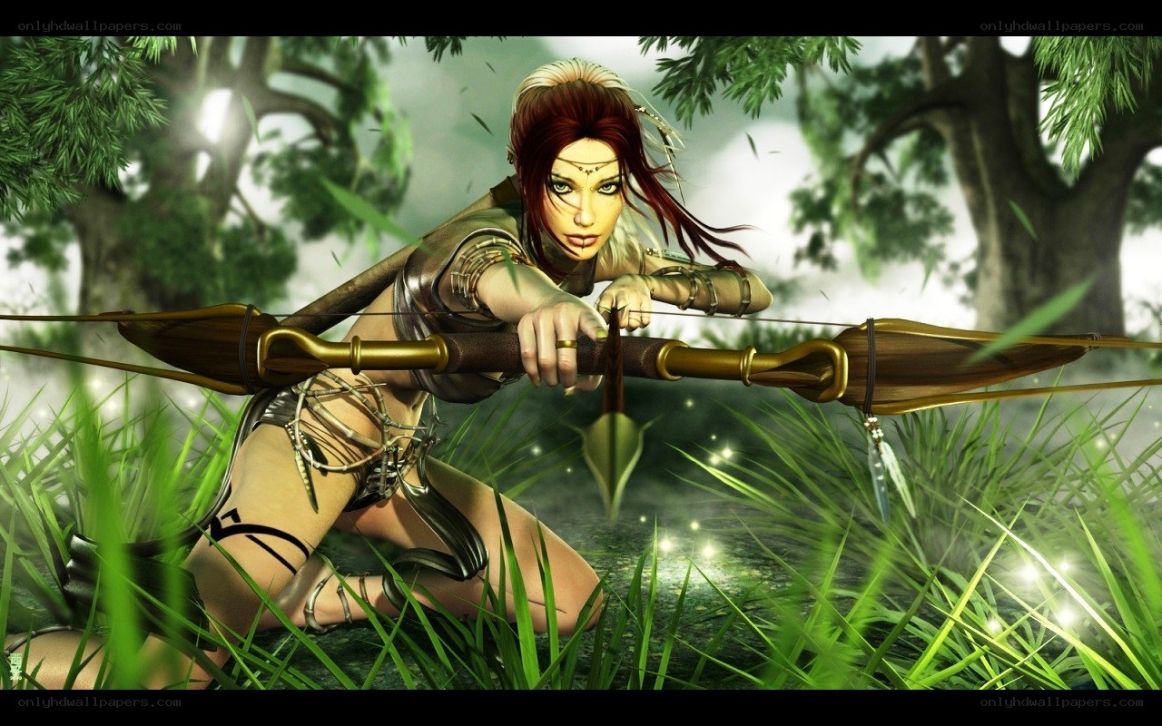 female archer in forest