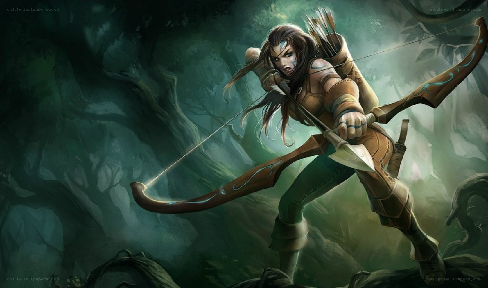 female archer in forest