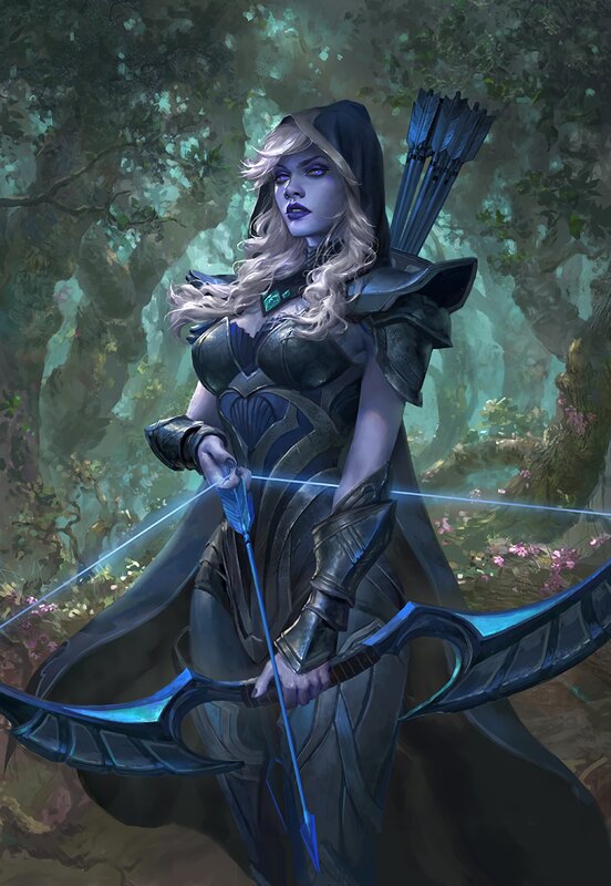 Female Archer in Forest — Blue, Dramatic