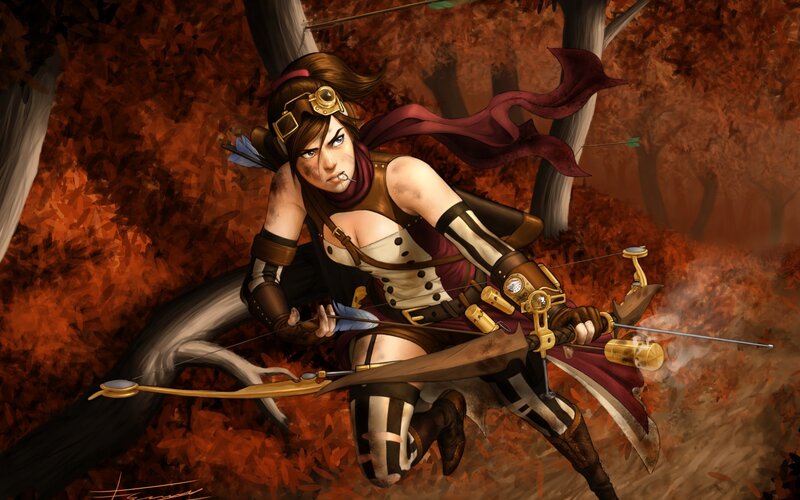 Female Archer in Forest — Brown, Dramatic, Autumn