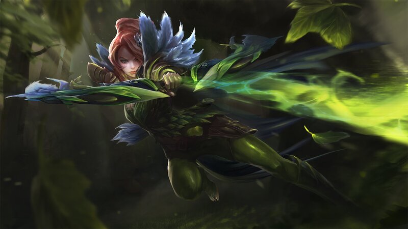 Female Archer in Forest — Green, Dramatic, Digital Art, Arrow