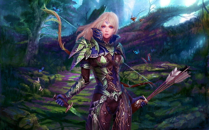 Female Archer in Forest — Green, Dramatic, Night