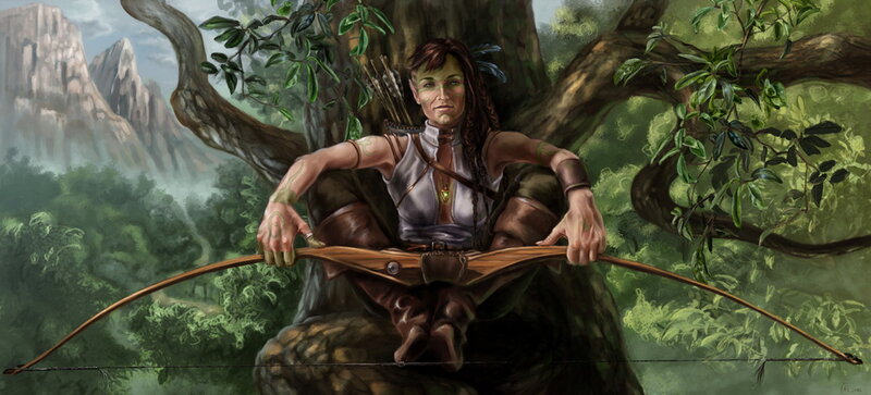 Female Archer in Forest — Green, Serene