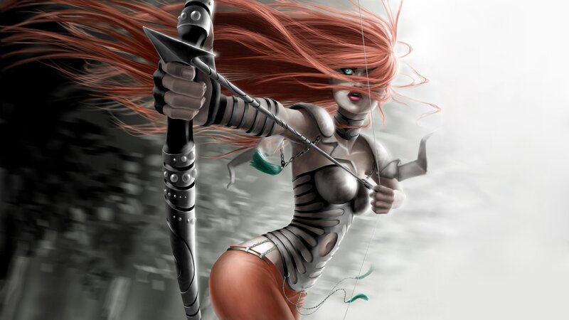 female archer in futuristic armor