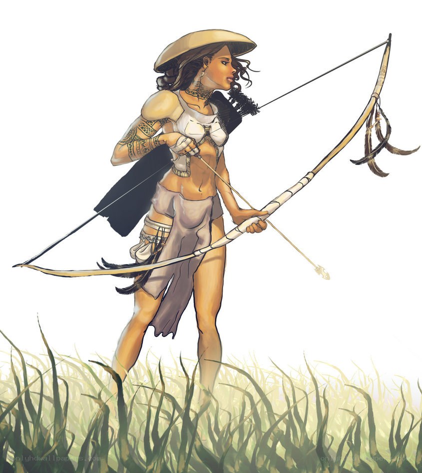 female archer in grass