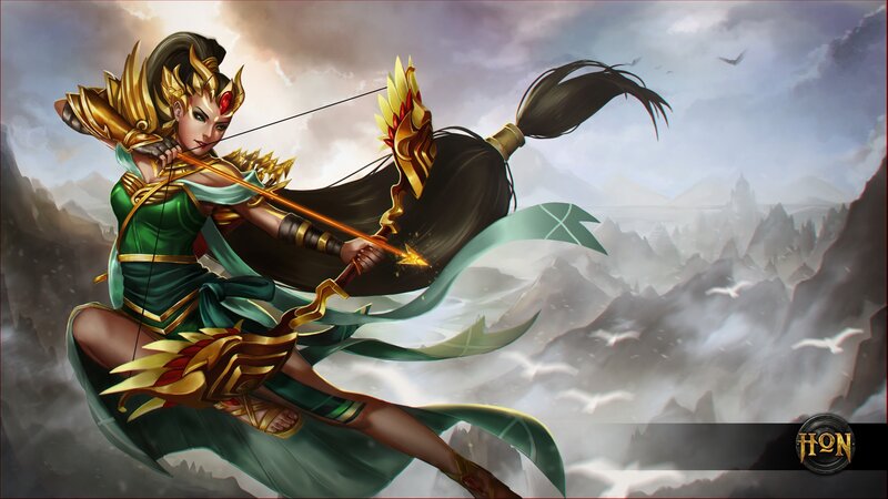 Female Archer in Green — Dramatic, Digital Art, Mountains