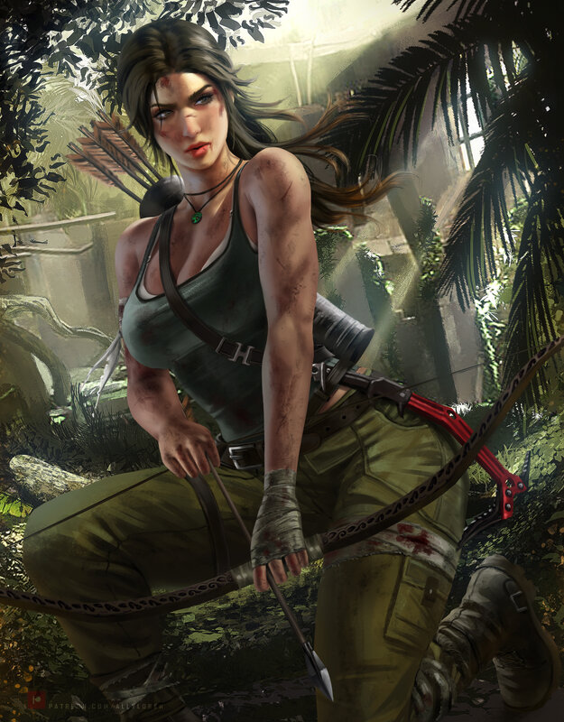 Female Archer in Jungle — Green, Dramatic