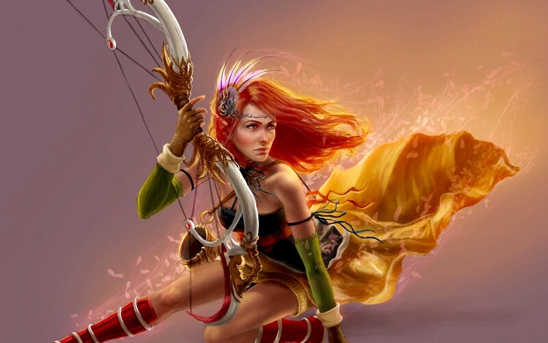 Female Archer in Motion — Red