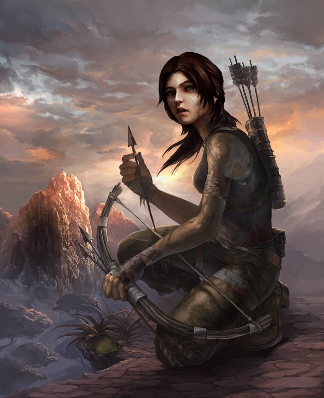 Female Archer in Mountains — Brown, Dramatic