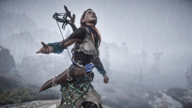 Female Archer in Rain — Gray, Dramatic, 3d Render