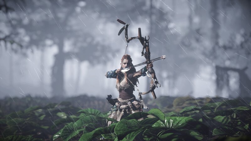 Female Archer in Rain — Green