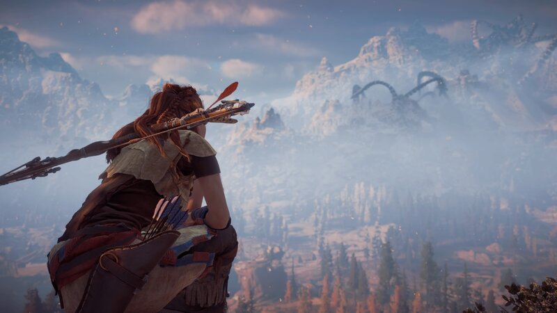 Female Archer on Cliff — Blue