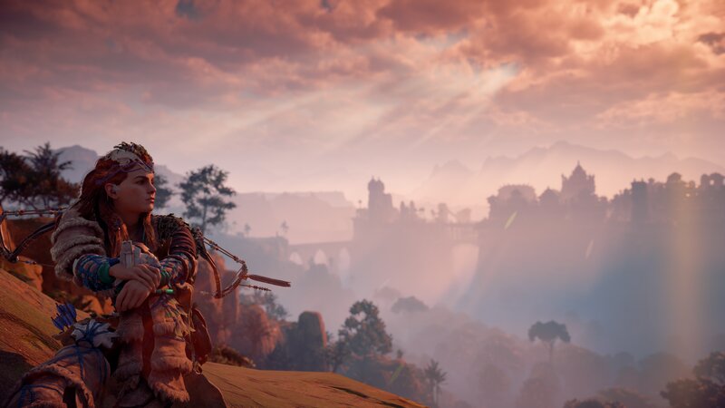 Female Archer on Cliff — Orange