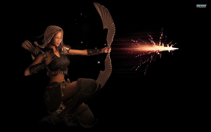 Female Archer Shooting Arrow — Black